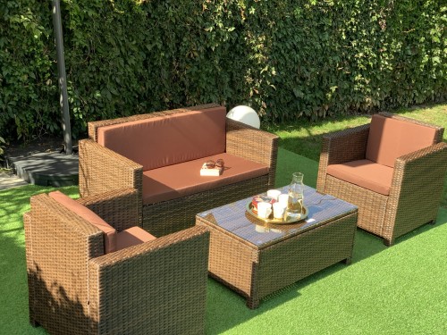 meble technorattan kompaktowe na balkon taras zestaw stolik fotele dla 4-5 osób