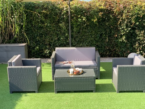 meble technorattan kompaktowe na balkon taras zestaw stolik fotele dla 4-5 osób