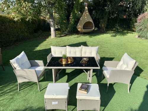 zestaw mebli ogrodowych z technorattanu na taras z poduszkami fotel stół sofa dla 5-7 osób