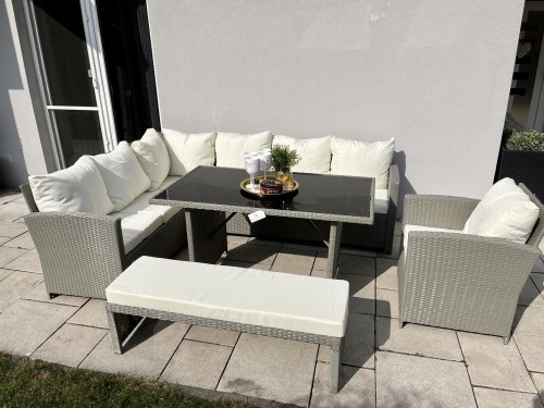 zestaw mebli z technorattanu dla 8-10 osób na taras z poduszkami