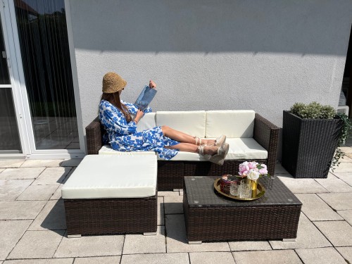 narożnik zestaw mebli 4 osobowy technoarttan brąz na taras balkon do ogrodu