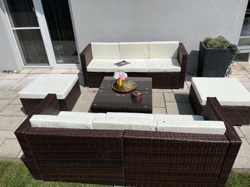 duży zestaw mebli z technoartanu na taras ogród dla 8-10 osób sofa fotele
