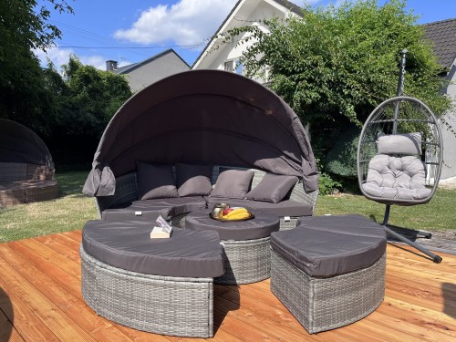 łóżko do opalania na taras szary technorattan 210 cm