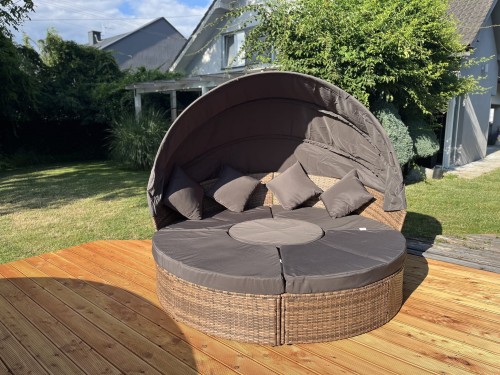 leżanka do opalania okrągła 210 cm technorattan brąz