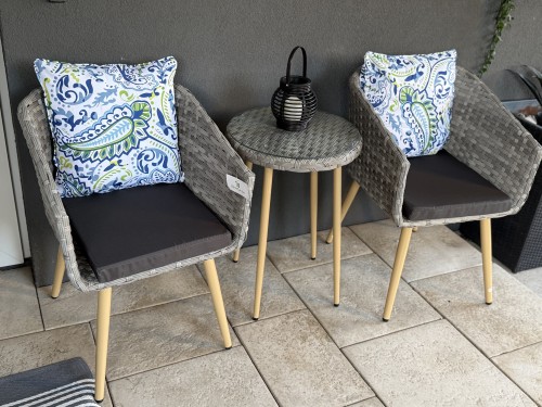 komplet mebli na balkon dla 2 osób technorattan szary