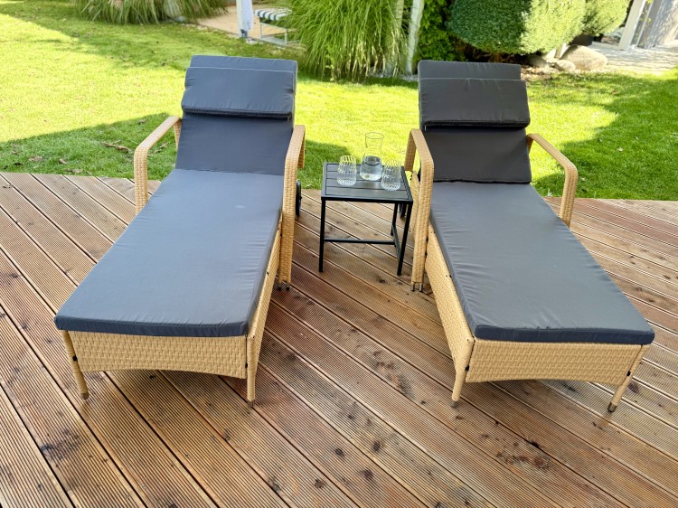 zestaw 2x leżak technorattan jasny strefa spa w ogrodzie